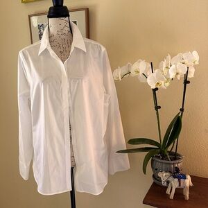 NWT Chicos White Cotton No Iron Button Down High Low Blouse Size 3
